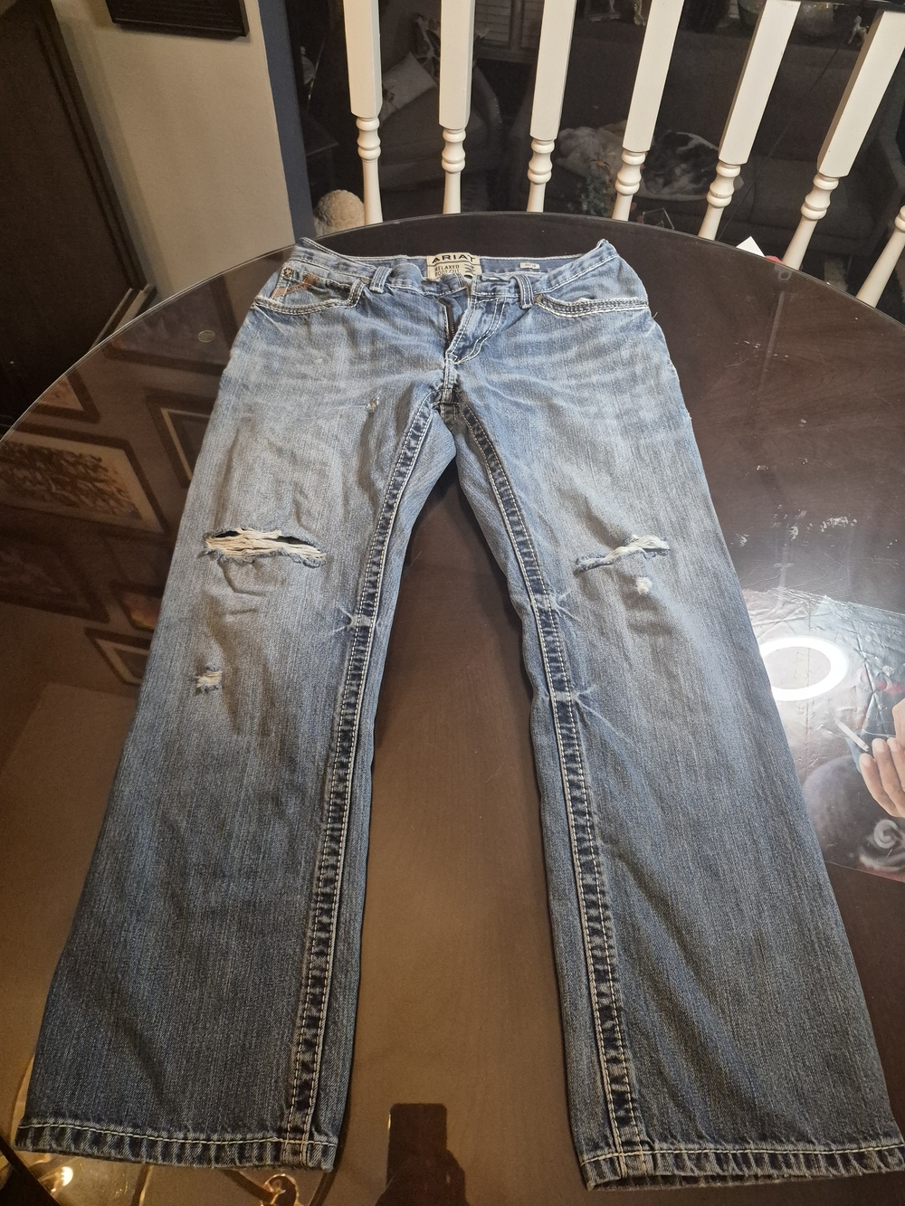 Ariat Light Blue Ripped Straight-Leg Jeans